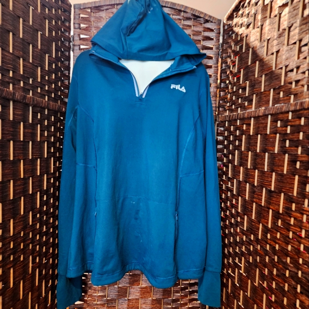 FILA SPORT Womens Green Hoodie 1/4 Zip Sweatshirt long sleeve Size XL running